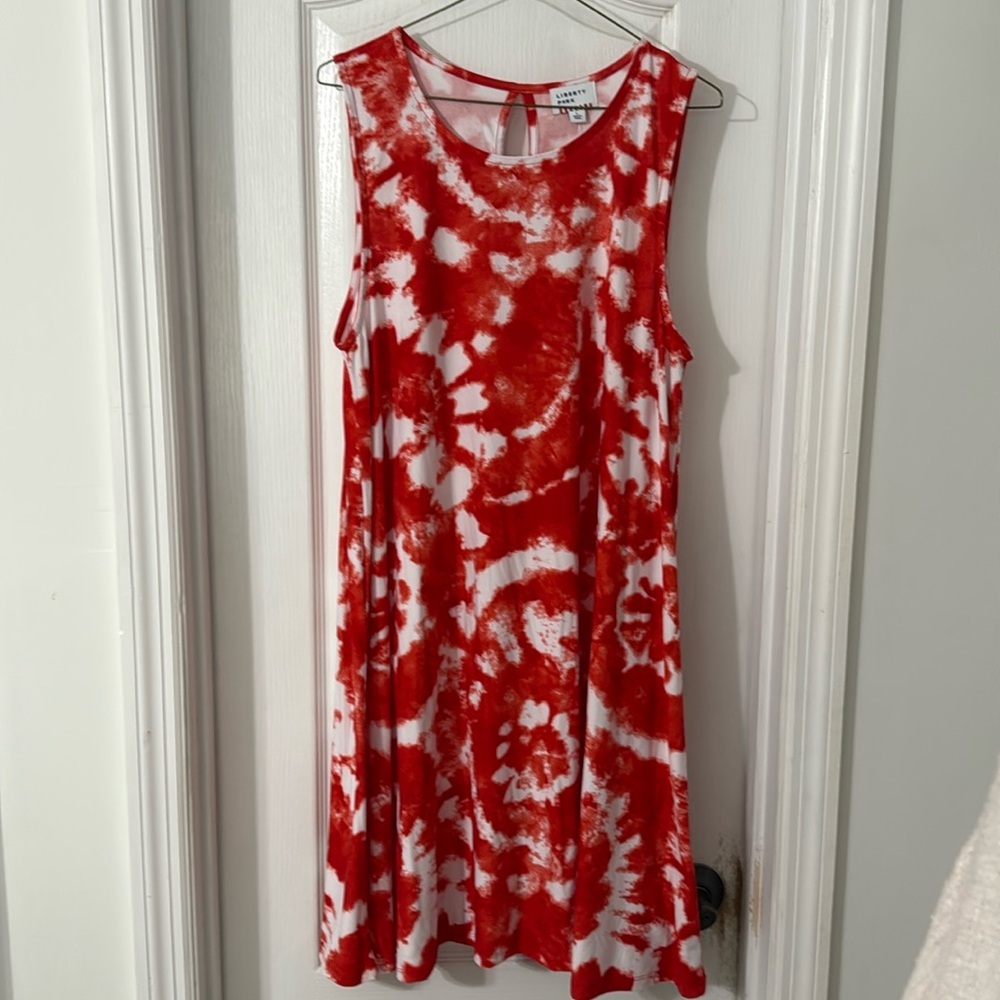 Liberty Park Red and White Tie-Dye Dress NWT